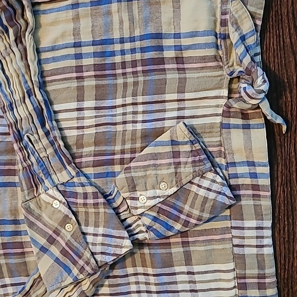 Sundance Willow Plaid Cotton V-neck Tie Knot Waist Popover Blouse Top Wmns XL - Picture 4 of 12